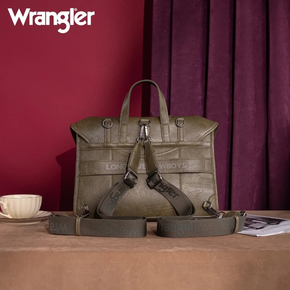 Wrangler Top Handle Carry Satchel/Laptop Bag/Backpack/Crossbody Green - Picture 2 of 5